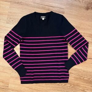 J. Crew Cashmere Navy and Pink Crewneck Sweater in Simple Stripe Size XS